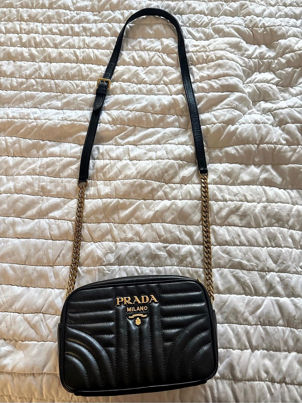Prada Diagramme Quilted Leather Camera Bag Black